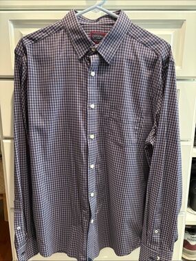 UNTUCKit Men's Navy and White Check Long-Sleeve Button-Down Shirt